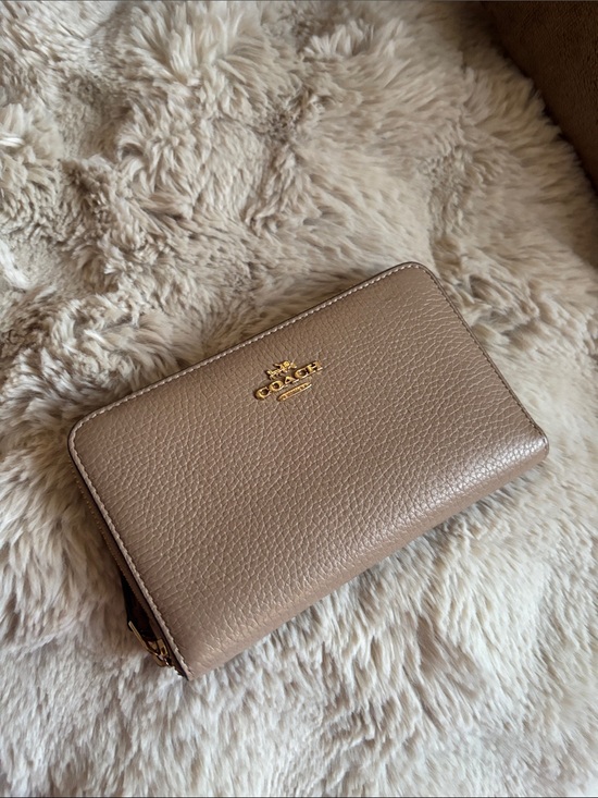 Coach Handbags - Coach Pebbled Zip Wallet - Taupe Beige with Gold Logo